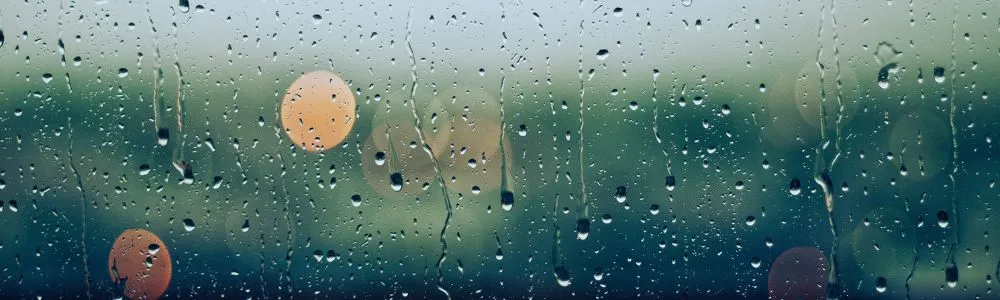 窓ガラス越しにぼんやりと見える雨の景色